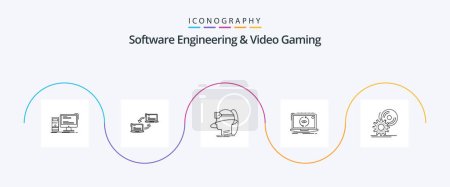 Téléchargez les illustrations : Software Engineering And Video Gaming Line 5 Icon Pack Including application. vr. network. virtual. reality - en licence libre de droit