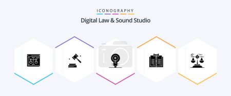 Téléchargez les illustrations : Digital Law And Sound Studio 25 Glyph icon pack including law. copyright. law. business. idea - en licence libre de droit