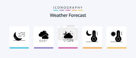 Téléchargez les illustrations : Weather Glyph 5 Icon Pack Including flake. temperature. wind. night. climate. Creative Icons Design - en licence libre de droit