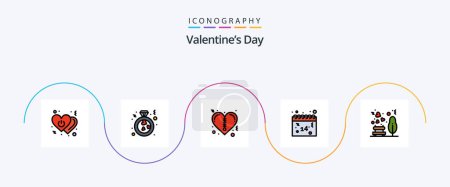Téléchargez les illustrations : Valentines Day Line Filled Flat 5 Icon Pack Including love. valentines. proposal. love. calendar - en licence libre de droit