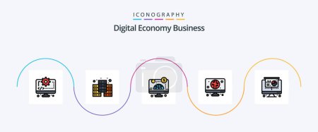 Illustration for Digital Economy Business Line Filled Flat 5 Icon Pack Including . projector. online. computer. computer - Royalty Free Image