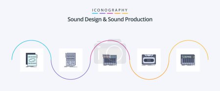 Téléchargez les illustrations : Sound Design And Sound Production Line Filled Flat 5 Icon Pack Including record. cassette. mixer. synthesizer. midi - en licence libre de droit