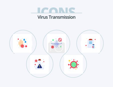 Téléchargez les illustrations : Virus Transmission Flat Icon Pack 5 Icon Design. healthcare. warning. hand. travel. plane - en licence libre de droit