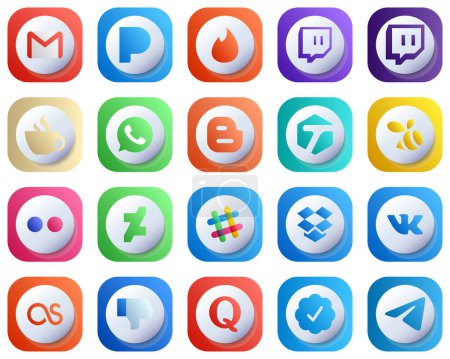 Téléchargez les illustrations : 20 Cute 3D Gradient Professional Social Media Icons such as spotify. yahoo. flickr and tagged icons. High-Quality and Editable - en licence libre de droit