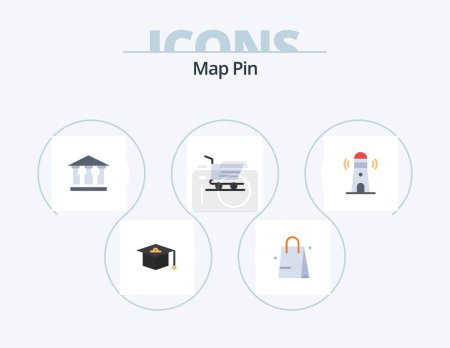 Ilustración de Map Pin Flat Icon Pack 5 Icon Design. . tower. mony. lighthouse. beach - Imagen libre de derechos