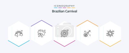 Téléchargez les illustrations : Brazilian Carnival 25 Line icon pack including sun light. light. sun flower. brightness. musical - en licence libre de droit