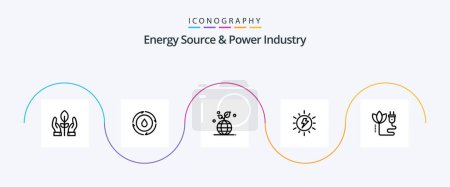 Téléchargez les illustrations : Energy Source And Power Industry Line 5 Icon Pack Including biomass. sun. growth. solar. energy - en licence libre de droit
