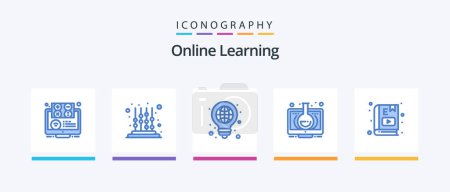 Illustration for Online Learning Blue 5 Icon Pack Including monitor. education. toddler. elearning. light. Creative Icons Design - Royalty Free Image