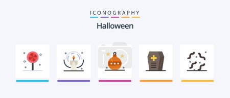 Téléchargez les illustrations : Halloween Flat 5 Icon Pack Including spooky. halloween. easter. holiday. coffin. Creative Icons Design - en licence libre de droit