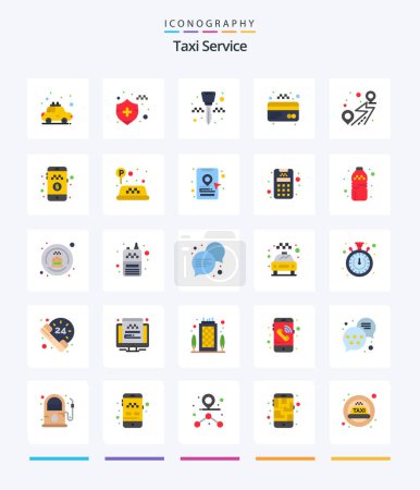 Illustration for Creative Taxi Service 25 Flat icon pack  Such As road. pin. ignition key. location. card - Royalty Free Image