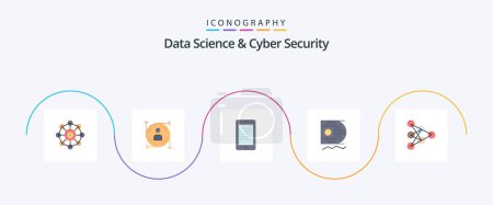 Téléchargez les illustrations : Data Science And Cyber Security Flat 5 Icon Pack Including learning. data scince. mobile. scince. elearning - en licence libre de droit