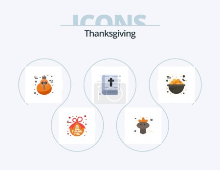 Téléchargez les illustrations : Thanksgiving Flat Icon Pack 5 Icon Design. porridge. bowl. holiday. thanksgiving. book - en licence libre de droit