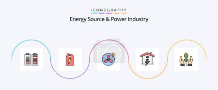 Ilustración de Energy Source And Power Industry Line Filled Flat 5 Icon Pack Including plant. power. fan. enrgy. home - Imagen libre de derechos