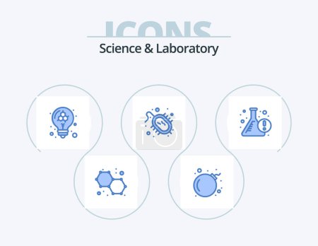 Ilustración de Science Blue Icon Pack 5 Icon Design. info. experiment. model. beaker. virus - Imagen libre de derechos