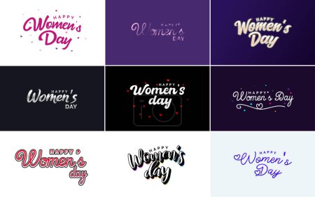 Illustration for Pink Happy Women's Day typographical design elements set for greeting cards - Royalty Free Image
