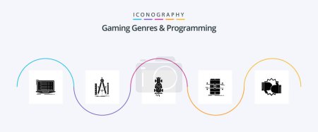 Téléchargez les illustrations : Gaming Genres And Programming Glyph 5 Icon Pack Including mobile. api. math. speed. game - en licence libre de droit