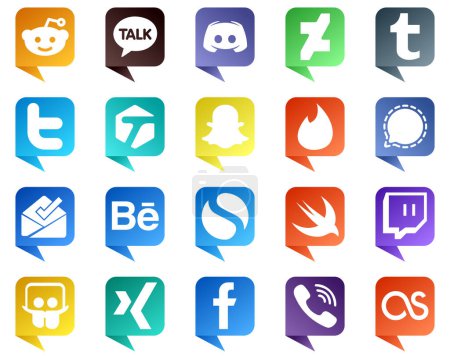 Ilustración de 20 Elegant Chat bubble style Social Media Icons such as behance. twitter. mesenger and tinder icons. Minimalist and high resolution - Imagen libre de derechos