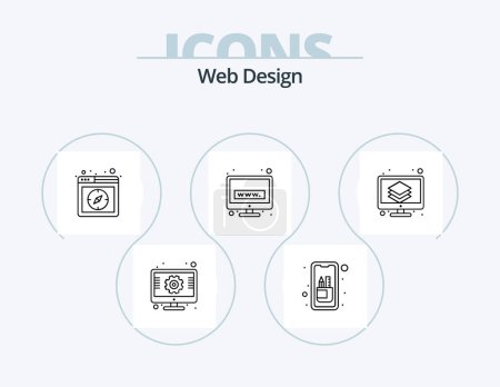 Téléchargez les illustrations : Web Design Line Icon Pack 5 Icon Design. mobile. app. photo. write. edit - en licence libre de droit