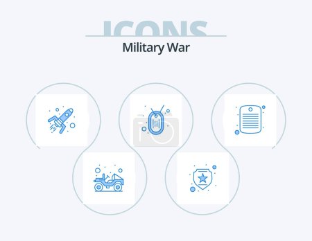 Téléchargez les illustrations : Military War Blue Icon Pack 5 Icon Design. military. force. atomic. design. army - en licence libre de droit