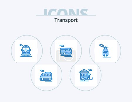 Téléchargez les illustrations : Transport Blue Icon Pack 5 Icon Design. transport. motor. bus. vehicle. coach - en licence libre de droit