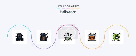 Illustration for Halloween Line Filled Flat 5 Icon Pack Including horror. eye. halloween. smiley. date - Royalty Free Image