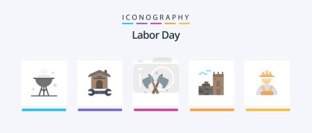 Illustration for Labor Day Flat 5 Icon Pack Including worker. builder. wrench. firewall. wall. Creative Icons Design - Royalty Free Image