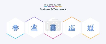 Illustration for Business And Teamwork 25 Blue icon pack including power. magnet. building. business. hierarchy - Royalty Free Image