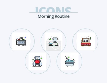Illustration for Morning Routine Line Filled Icon Pack 5 Icon Design. sunset. breakfast. apple. sausage. food - Royalty Free Image
