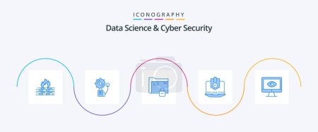 Téléchargez les illustrations : Data Science And Cyber Security Blue 5 Icon Pack Including internet. antivirus. fire. secure. password - en licence libre de droit