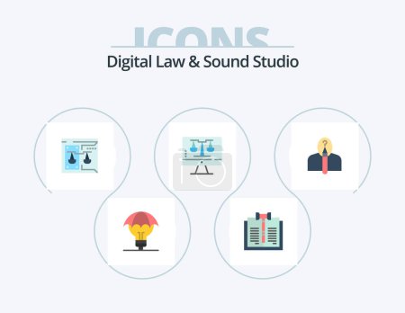 Téléchargez les illustrations : Digital Law And Sound Studio Flat Icon Pack 5 Icon Design. tecnology. digital law online. law. law. court - en licence libre de droit