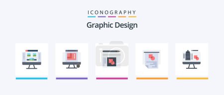 Téléchargez les illustrations : Graphic Design Flat 5 Icon Pack Including . presentation. graph. data. computer. Creative Icons Design - en licence libre de droit