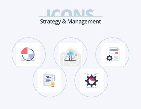 Illustration for Strategy And Management Flat Icon Pack 5 Icon Design. chart. user. chart. pie chart. statistics - Royalty Free Image