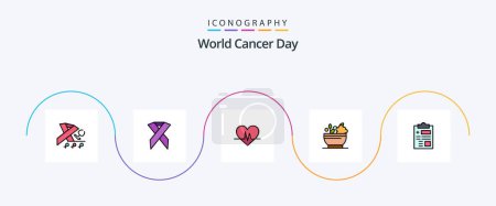 Illustration for World Cancer Day Line Filled Flat 5 Icon Pack Including pulse. heart. aids. ecg. cancer - Royalty Free Image