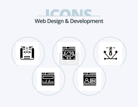 Illustration for Web Design And Development Glyph Icon Pack 5 Icon Design. . website . security. web page . sketch - Royalty Free Image