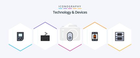 Illustration for Devices 25 FilledLine icon pack including video. ds. wireless. console. devices - Royalty Free Image