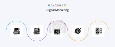 Téléchargez les illustrations : Digital Marketing Glyph 5 Icon Pack Including team. target. browser. customer. webpage - en licence libre de droit