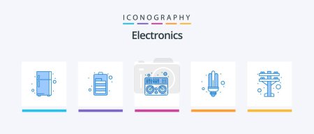 Illustration for Electronics Blue 5 Icon Pack Including . power. music. electric tower. light. Creative Icons Design - Royalty Free Image