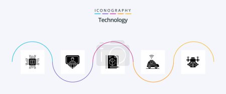 Téléchargez les illustrations : Technology Glyph 5 Icon Pack Including technology. action. file. map. car - en licence libre de droit