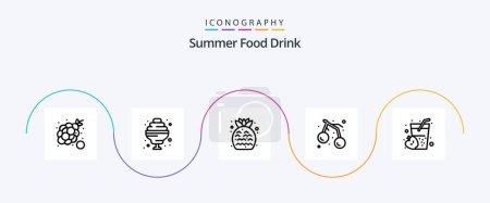 Téléchargez les illustrations : Summer Food Drink Line 5 Icon Pack Including drink. cherry. strawberry. fruit. food - en licence libre de droit