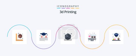 Téléchargez les illustrations : 3d Printing Flat 5 Icon Pack Including computer. cube. plastic. 3d. printing - en licence libre de droit