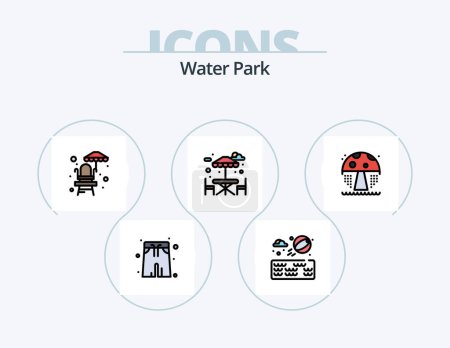 Téléchargez les illustrations : Water Park Line Filled Icon Pack 5 Icon Design. . water. park. romance. fountain - en licence libre de droit