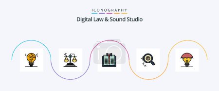 Illustration for Digital Law And Sound Studio Line Filled Flat 5 Icon Pack Including find. content. judgment. records. digital - Royalty Free Image