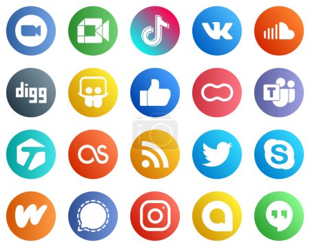 Illustration for 20 Simple Social Media Icons such as slideshare. music. douyin. sound and vk icons. High resolution and editable - Royalty Free Image