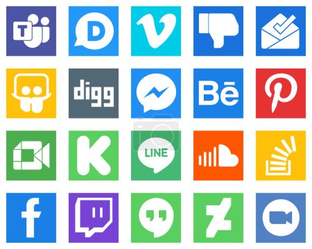 Illustration for 20 High Resolution Social Media Icons such as google meet; slideshare; pinterest and fb icons. Modern and professional - Royalty Free Image