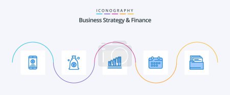 Téléchargez les illustrations : Business Strategy And Finance Blue 5 Icon Pack Including appointment. schedule. money. calendar. graph - en licence libre de droit