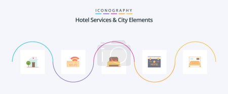 Téléchargez les illustrations : Hotel Services And City Elements Flat 5 Icon Pack Including bed. location. bed . board. hotel - en licence libre de droit