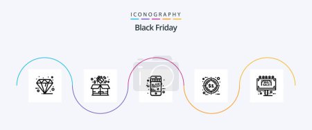 Ilustración de Black Friday Line 5 Icon Pack Including info. promotion. sale. hunting. discount - Imagen libre de derechos