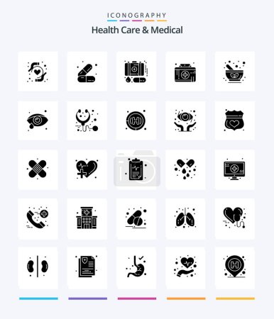 Ilustración de Creative Health Care And Medical 25 Glyph Solid Black icon pack  Such As medicine. bowl. emergency. medical emergency. healthcare - Imagen libre de derechos