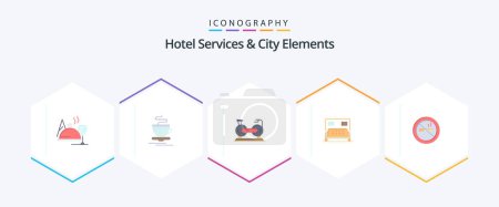 Ilustración de Hotel Services And City Elements 25 Flat icon pack including nosmoking. bedroom. bicycle. bed. fittness - Imagen libre de derechos