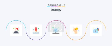 Illustration for Strategy Flat 5 Icon Pack Including software. concept. brain storming. plan - Royalty Free Image